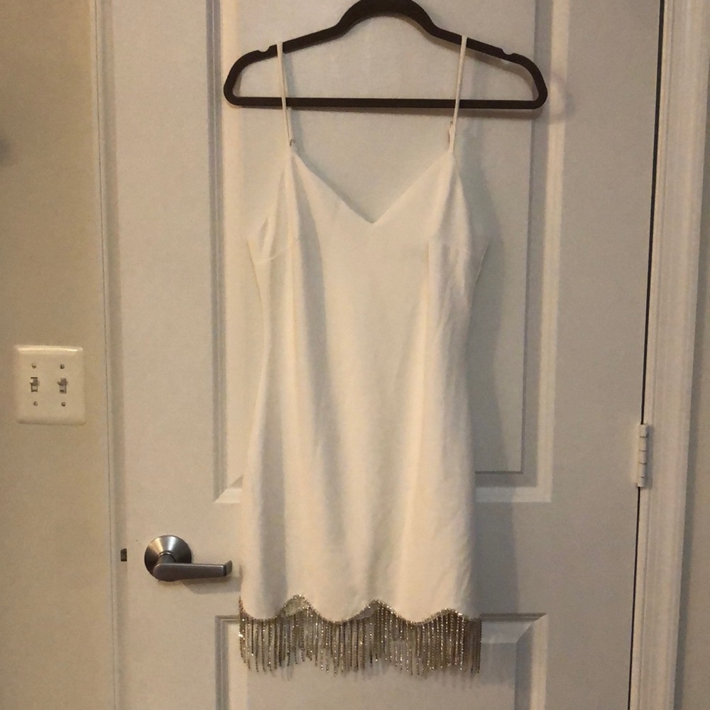 Lulu's White Mini Dress with Silver Fringe - Picture 2 of 4
